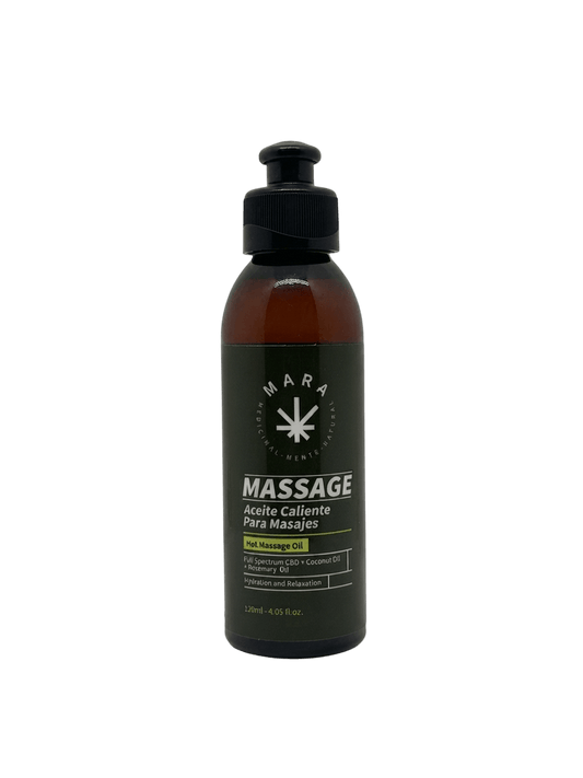 Aceite Caliente para Masajes Mara CBD Romero y Coco 120 ml